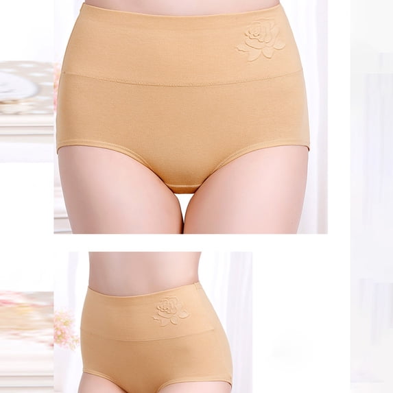 Liuchenyi Panties Under $5 Cotton Underwear for Women High Waist Postpartum Tummy Lifting Hip Lifting Large Size Embossed Beige Xxxl