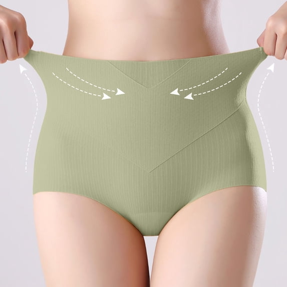 Liuchenyi Panties Under $5 Seamless Underwear for Women High Waist Plus Size Tummy Control Hip Lifting Yoga Briefs Green L