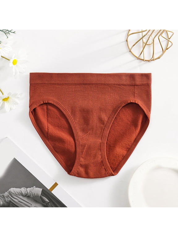 Panties Under $5 Seamless Underwear for Women Mid Waist Ribbed Cotton Breathable Briefs Orange L