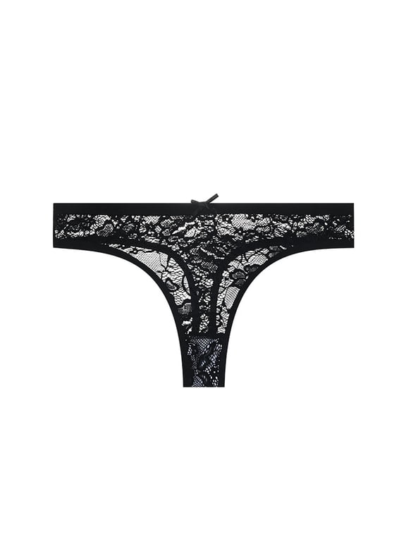Seamless Underwear for Women Under $5 Underwear for Women Lace Trim Thong with Bow Cutout Design Black M