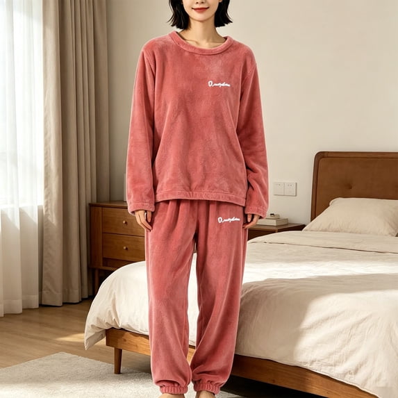 Liuchenyi Silk Pajamas for Women Under $10 Womens Pajamas Set Fuzzy Fleece Two Piece Loungewear Long Sleeve Sweatshirt Jogger Pants Warm Cozy Pajama Set Red1 Xxl