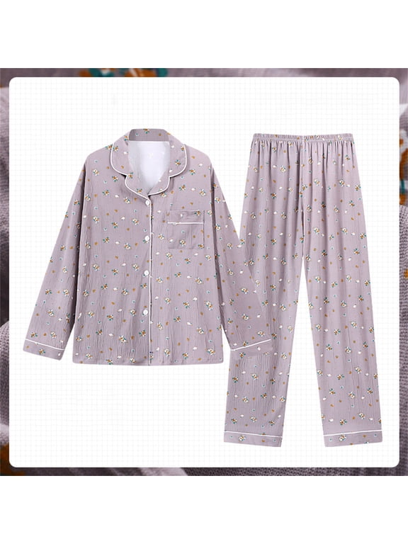 Under $10 Womens Pajamas Set Long Sleeve Cardigan Style Wrinkled Fabric Home Clothes Pants Set Pajamas for Women Set Xl
