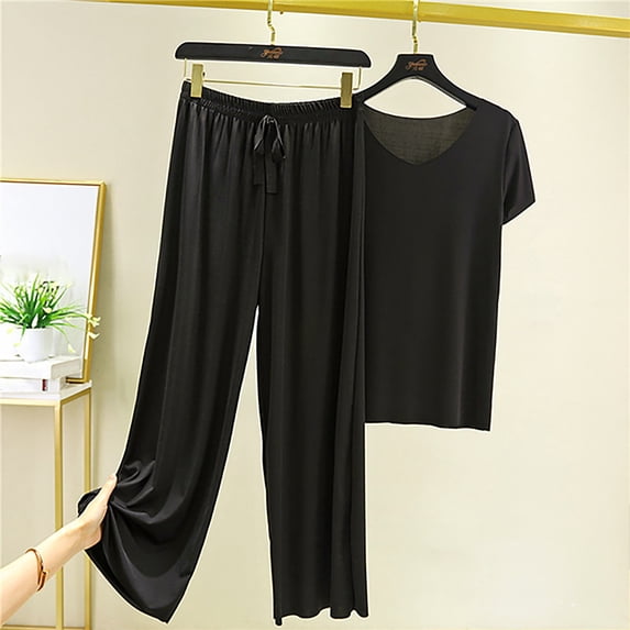 Liuchenyi Under $10 Womens Short Pajamas Set Daily Family Short Sleeve Top Pants Two Piece Pajamas for Women Set Xxxxl