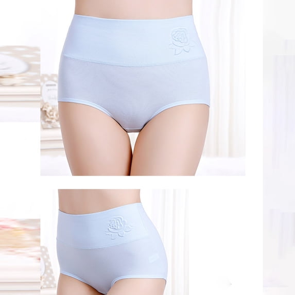 Liuchenyi Underwear Under $5 Cotton Underwear for Women High Waist Postpartum Tummy Lifting Hip Lifting Large Size Embossed Light Blue Xxxl