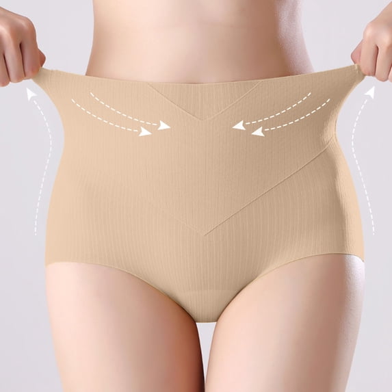 Liuchenyi Underwear Women Under $5 Seamless Underwear for Women High Waist Plus Size Tummy Control Hip Lifting Yoga Briefs Beige Xl