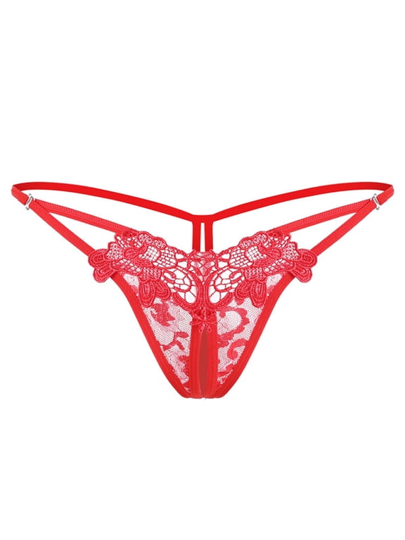 Underwear Women Under $5 Underwear for Women Hollow Embroidered Low Waist Side Open Stretch Thong Red One Size