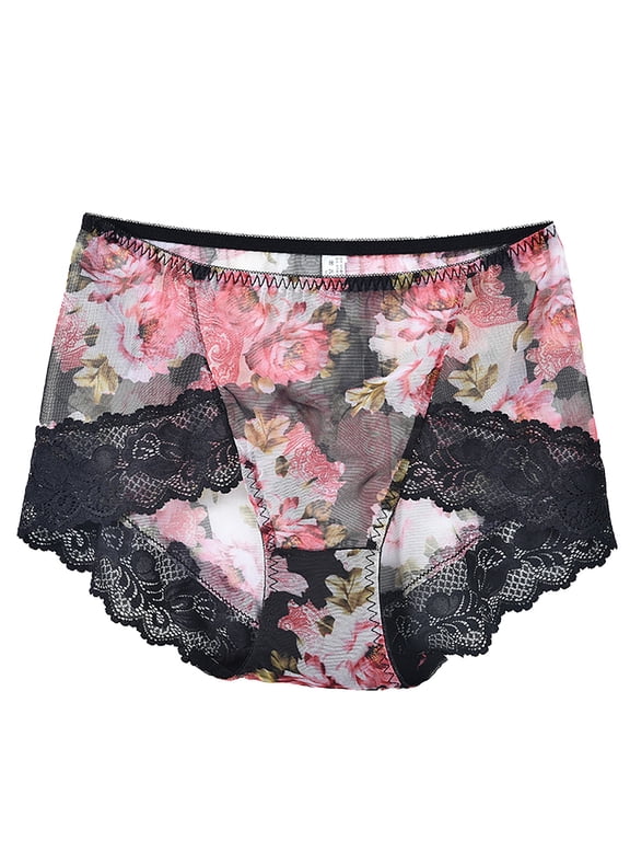 Underwear Women Womens Underwear Oversized Mesh Fabric Retro Printed High Elasticity Panties for Women