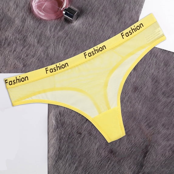 Liuchenyi Women Underwear Under $5 High Waist Underwear for Women Mesh Lace Thong Comfortable Panties Yellow L