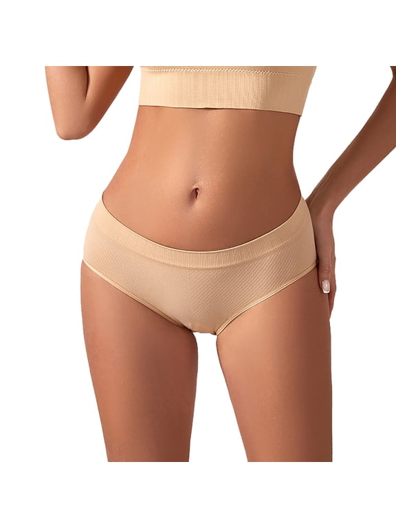 Women Underwear Under $5 Womens Underwear Solid Color Conservative Mid Waist Briefs Thin Seamless Panties Beige Xl