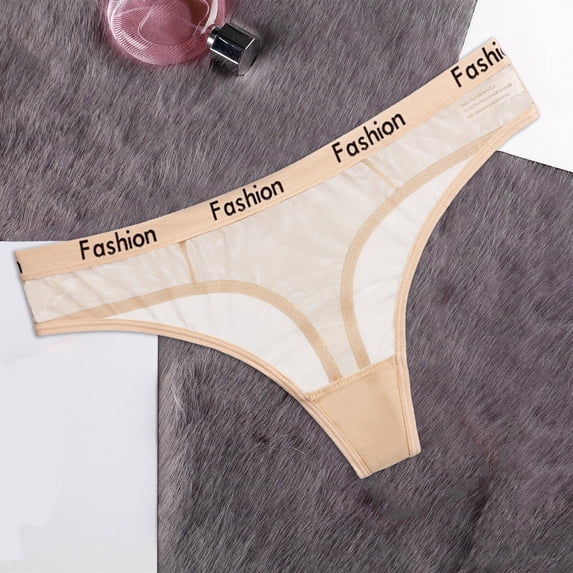 Liuchenyi Women's Panties Under $5 High Waist Underwear for Women Mesh Lace Thong Comfortable Panties Beige S