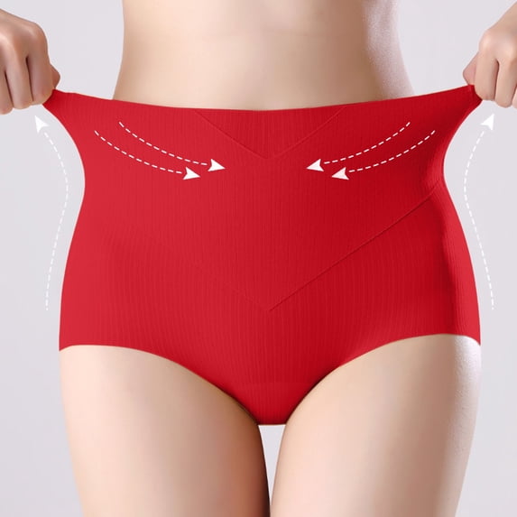 Liuchenyi Women's Panties Under $5 Seamless Underwear for Women High Waist Plus Size Tummy Control Hip Lifting Yoga Briefs Red Xxl