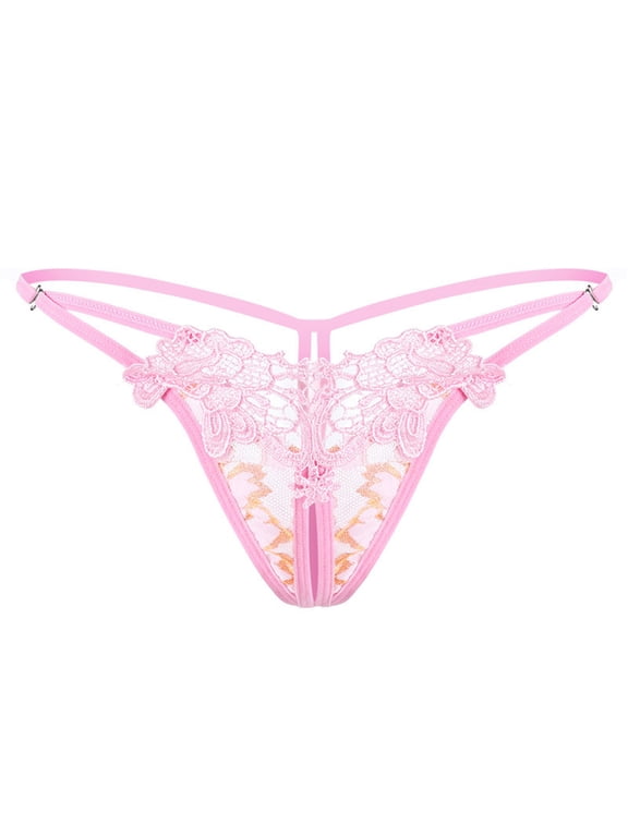 Women's Panties Under $5 Underwear for Women Hollow Embroidered Low Waist Side Open Stretch Thong Pink One Size