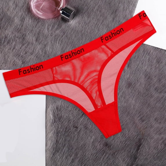 Liuchenyi Womens Underwear Under $5 High Waist Underwear for Women Mesh Lace Thong Comfortable Panties Red L