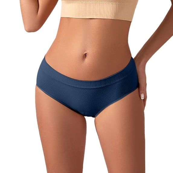 Liuchenyi Womens Underwear Under $5 Womens Underwear Solid Color Conservative Mid Waist Briefs Thin Seamless Panties Blue L