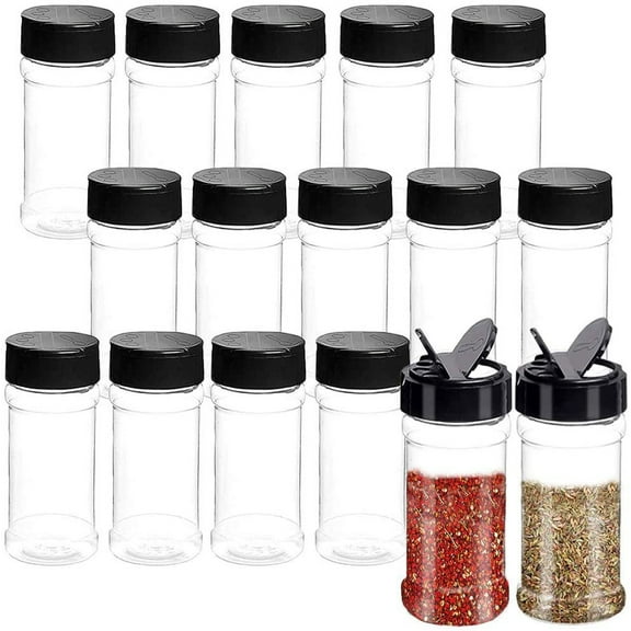 16 PCS 3.5oz Plastic Seasoning Containers with Black Screw Lids to Pour or Shake,Portable Empty Clear Spice Jars,Storage Seasoning Containers for Spice,Powders,Peppers