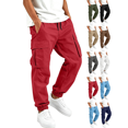 thumbnail image 1 of Liuinsasek Boys' Back-to-School Cargo Jogger Pants Solid-Color Casual Elastic Drawstring Waist Multi Pockets Durable Tapered Long Pants for Fall/Winter, 1 of 8
