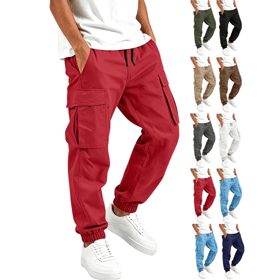 Liuinsasek Boys' Back-to-School Cargo Jogger Pants Solid-Color Casual Elastic Drawstring Waist Multi Pockets Durable Tapered Long Pants for Fall/Winter