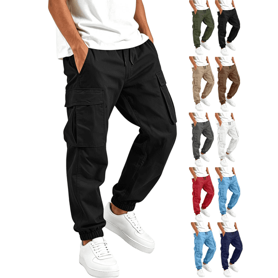 Liuinsasek Boys' Back-to-School Cargo Jogger Pants Solid-Color Casual Elastic Drawstring Waist Multi Pockets Durable Tapered Long Pants for Fall/Winter