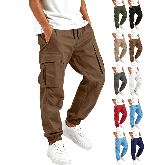 Liuinsasek Boys' Back-to-School Cargo Jogger Pants Solid-Color Casual Elastic Drawstring Waist Multi Pockets Durable Tapered Long Pants for Fall/Winter