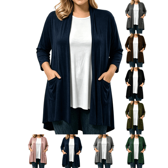 Liuinsasek Cardigan Top for Women Fashion Casual Solid Color Long Sleeve Lightweight Flowing Shawl Outerwear Buttery Soft with Side Pockets Fall Outfits