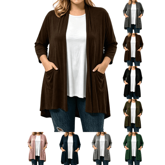 Liuinsasek Cardigan Top for Women Fashion Casual Solid Color Long Sleeve Lightweight Flowing Shawl Outerwear Buttery Soft with Side Pockets Fall Outfits