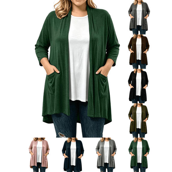 Liuinsasek Cardigan Top for Women Fashion Casual Solid Color Long Sleeve Lightweight Flowing Shawl Outerwear Buttery Soft with Side Pockets Fall Outfits