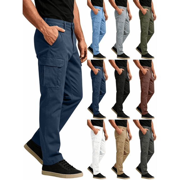Liuinsasek Cargo Pants for Men Casual Fashion Solid with Multi-Pocket Zippered Waistband Lightweight Hiking Outdoor Work Pants