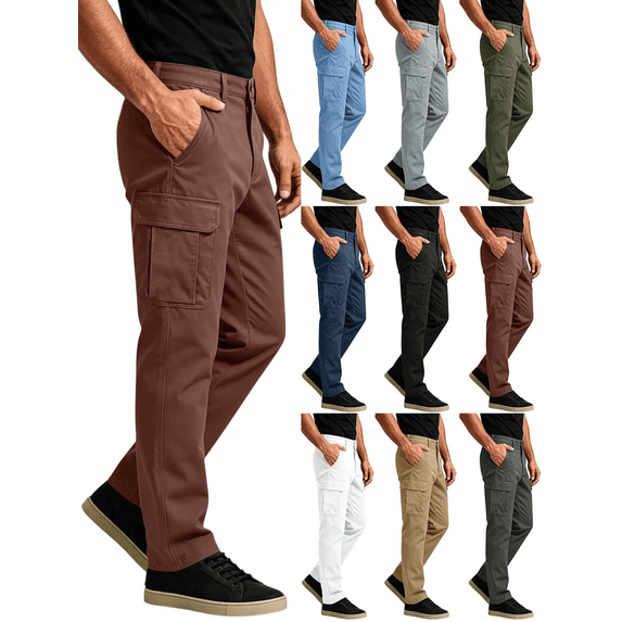 Liuinsasek Cargo Pants for Men Casual Fashion Solid with Multi-Pocket Zippered Waistband Lightweight Hiking Outdoor Work Pants