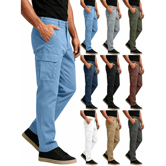 Liuinsasek Cargo Pants for Men Casual Fashion Solid with Multi-Pocket Zippered Waistband Lightweight Hiking Outdoor Work Pants