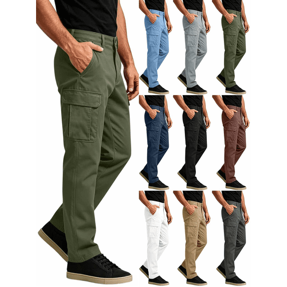 Liuinsasek Cargo Pants for Men Casual Fashion Solid with Multi-Pocket Zippered Waistband Lightweight Hiking Outdoor Work Pants