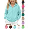 thumbnail image 1 of Liuinsasek Girls Hooded Sweatshirt Winter Solid Fleece Zip-Up Sweatshirts with Pockets Casual Sports Kids Fashion Clothes| Size 5-14 Years, 1 of 10