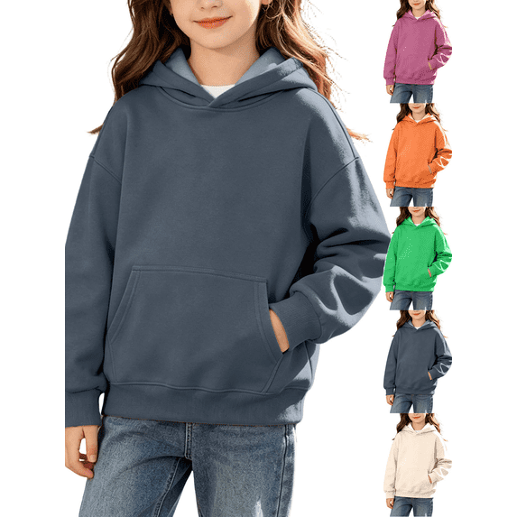 Liuinsasek Girls Pullover Hoodie Fahsion Solid Color Basic Long Sleeve with Pocket Warm Pullover for Kids Fall/Wiinter Clothes