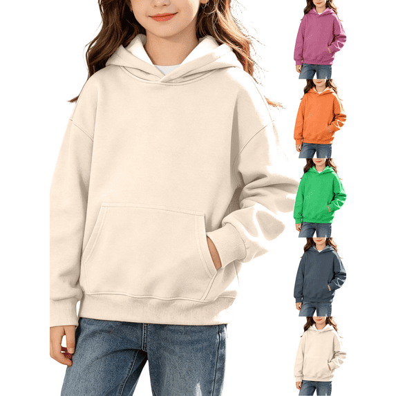 Liuinsasek Girls Pullover Hoodie Fahsion Solid Color Basic Long Sleeve with Pocket Warm Pullover for Kids Fall/Wiinter Clothes