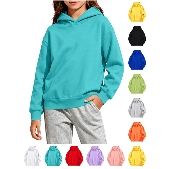 Liuinsasek Girls Pullover Sweatshirts Solid Color Lightweight Long Sleeve Hoodies Casual Basic Fall/Winter Tops for Older Kids(Ages 2–14)