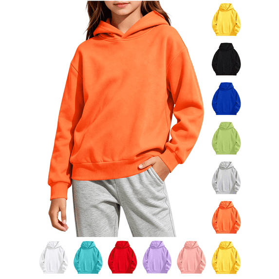 Liuinsasek Girls Pullover Sweatshirts Solid Color Lightweight Long Sleeve Hoodies Casual Basic Fall/Winter Tops for Older Kids(Ages 2–14)