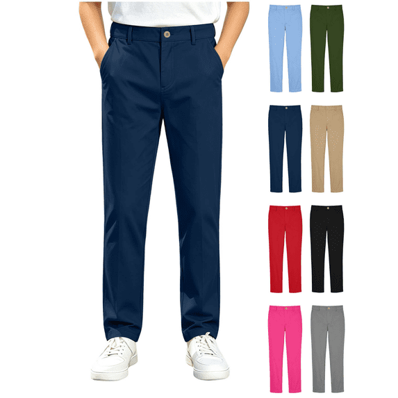Liuinsasek Kids' Back-to-School Long Pants Solid Straight Chino Boys' Classic Flat Front Casual Trousers Daily Outerwear Available in Multiple Colors (Ages 5–15)