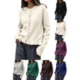 thumbnail image 1 of Liuinsasek Knit Cardigan for Women Solid Color Long-Sleeve Crew-Neck Button-Up Ruffled Knit Cardigan Casual Cute Sweaters Fall Winter Outfits, 1 of 7