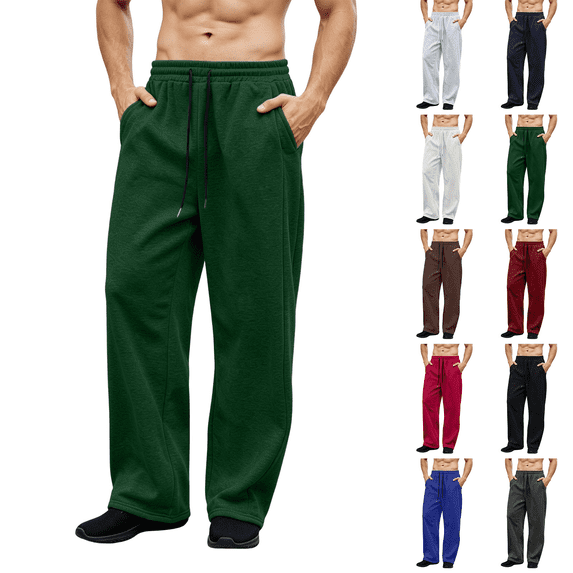 Liuinsasek Lightweight Sweatpants for Men Straight-cut Wide-leg Gym Long Pants Lounge Pants With Drawstring Waist Pockets