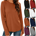 thumbnail image 1 of Liuinsasek Long Sleeve Shirts for Women Thumb Holes Base Layer Tops Fashion Loose Solid Color Round Neck Versatile Fall/Winter Tendy Outfits, 1 of 9