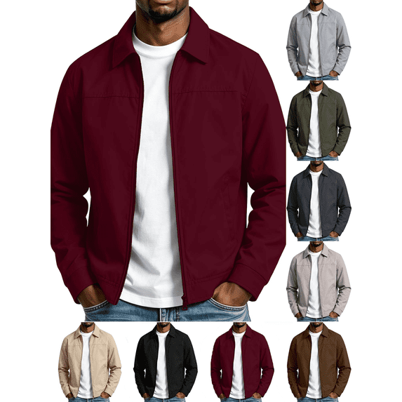 Liuinsasek Men's Casual Jacket Solid-Color Lined Long-Sleeve Zip-Up Jacket Simple and Versatile for Fall/Winter Fashion Outfits