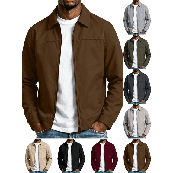 Liuinsasek Men's Casual Jacket Solid-Color Lined Long-Sleeve Zip-Up Jacket Simple and Versatile for Fall/Winter Fashion Outfits