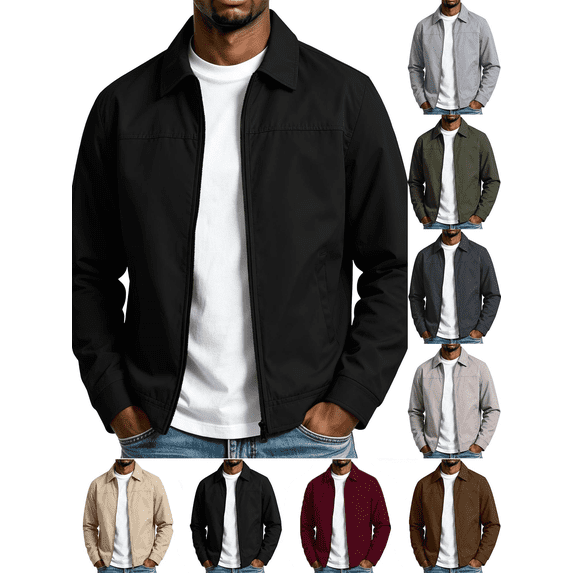 Liuinsasek Men's Casual Jacket Solid-Color Lined Long-Sleeve Zip-Up Jacket Simple and Versatile for Fall/Winter Fashion Outfits