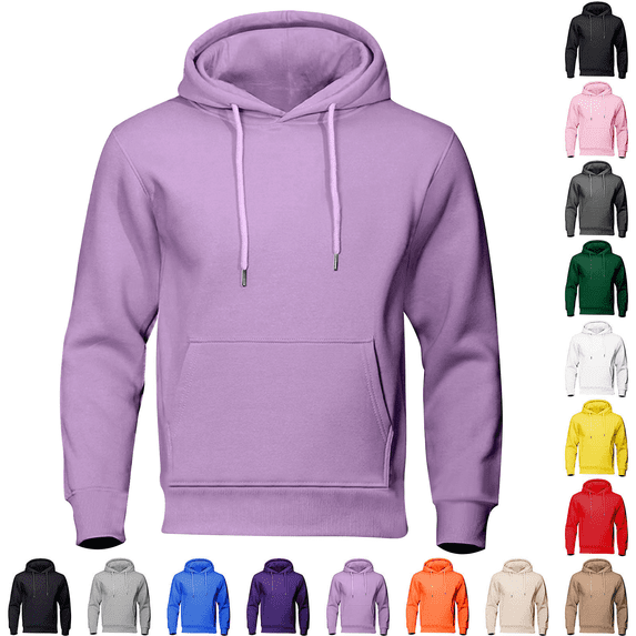 Liuinsasek Men's Hoodie Pullover Sweatshirts Drawstring Casual Solid-Color Long Sleeve Fleece Kanga Pockets in Multiple Colors
