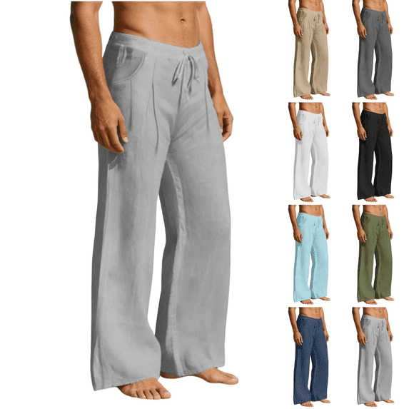 Liuinsasek Men's Linen Pants Casual Cotton Comfortable and Lightweight Drawstring Waist Loose-Fitting Casual Fashionable with Pockets Summer Style