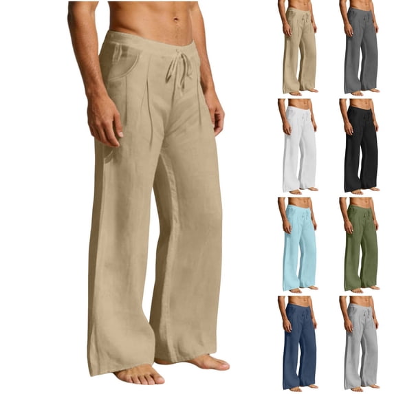 Liuinsasek Men's Linen Pants Casual Cotton Comfortable and Lightweight Drawstring Waist Loose-Fitting Casual Fashionable with Pockets Summer Style