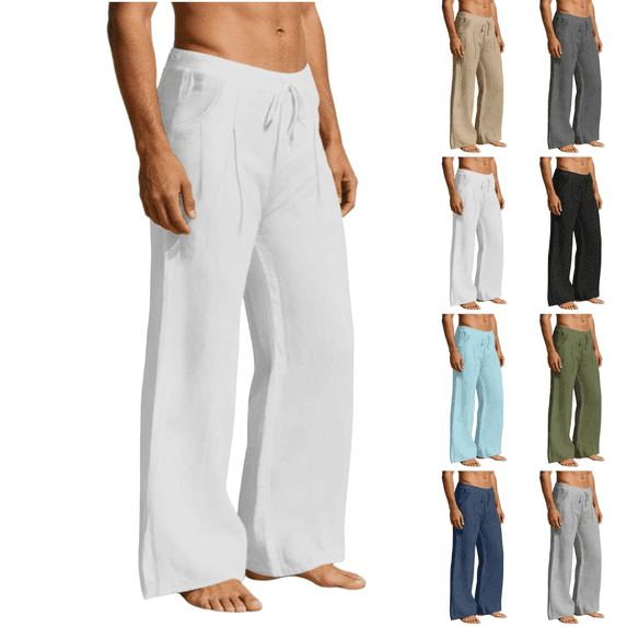 Liuinsasek Men's Linen Pants Casual Cotton Comfortable and Lightweight Drawstring Waist Loose-Fitting Casual Fashionable with Pockets Summer Style