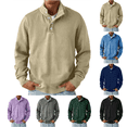 thumbnail image 1 of Liuinsasek Men's Stand-Up Collar Pullover Sweatshirt Button Semi-open Top Solid Color Casual Basic Versatile Clothes for Winter, 1 of 6