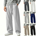 thumbnail image 1 of Liuinsasek Men's Sweatpants Loose Wide Leg Pants Solid Color with Pockets Drawstring Elastic Waist Stylish Versatile Long Pants, 1 of 7