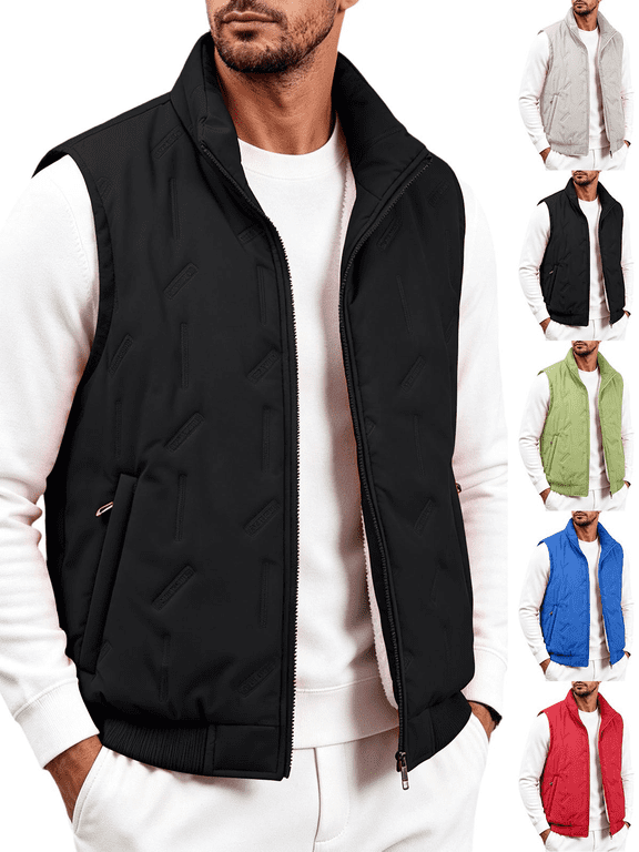 Mens Fashion Lightweight Vest Solid Color Loose Warm Lamb Wool Fleece Lined Full-Zip Sleeveless Jacket with Pocket Winter Outdoor Wear Size M To 5XL