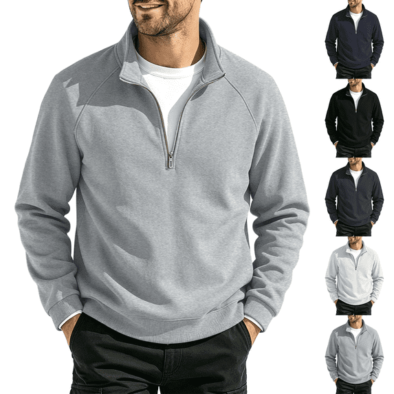 Liuinsasek Mens Stand-Collar Sweatshirt With Zipper Solid Color Fashion Relaxed Fit Pullover Shirt Daily Casual Clothing